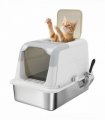 PawHut Stainless Steel Litter Box, Enclosed Metal Litter Tray with Scoop