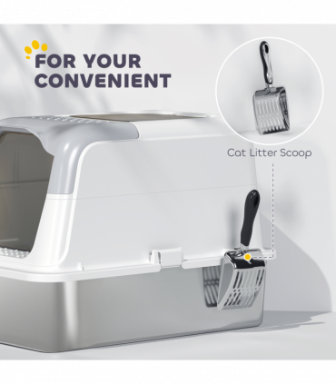 PawHut Stainless Steel Litter Box, Enclosed Metal Litter Tray with Scoop
