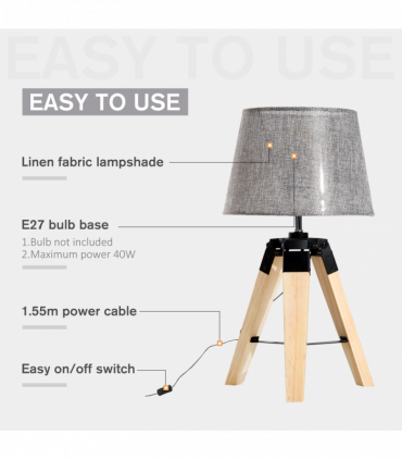 Tripod Table Lamp Living Room Night Lighting Bedside Desk D�?cor HOMCOM