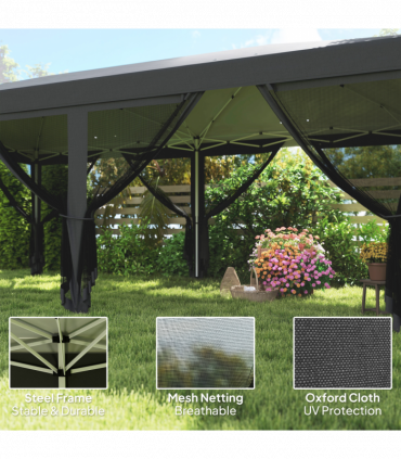 Outsunny 6 x 3(m) Pop Up Party Tent Canopy with 6 Removable Sidewalls Black