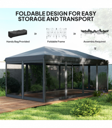 Outsunny 6 x 3(m) Pop Up Party Tent Canopy with 6 Removable Sidewalls Black