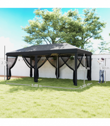 Outsunny 6 x 3(m) Pop Up Party Tent Canopy with 6 Removable Sidewalls Black