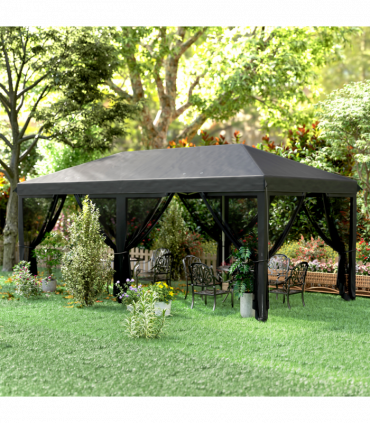 Outsunny 6 x 3(m) Pop Up Party Tent Canopy with 6 Removable Sidewalls Black
