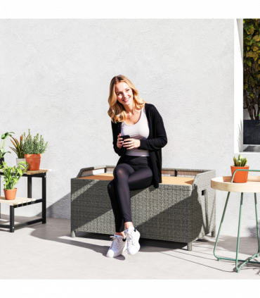 Outsunny Rattan Outdoor Storage Bench with Aluminium Frame, Grey