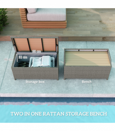 Outsunny Rattan Outdoor Storage Bench with Aluminium Frame, Grey