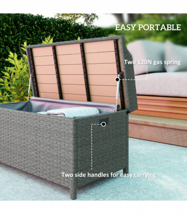 Outsunny Rattan Outdoor Storage Bench with Aluminium Frame, Grey