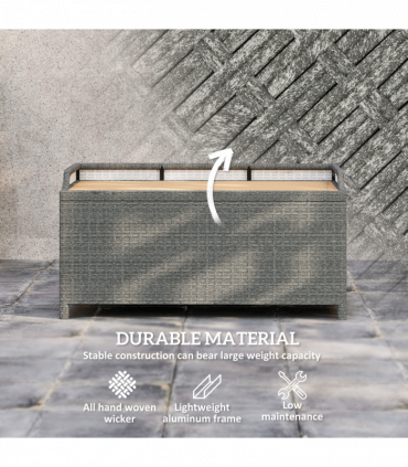Outsunny Rattan Outdoor Storage Bench with Aluminium Frame, Grey