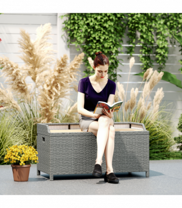 Outsunny Rattan Outdoor Storage Bench with Aluminium Frame, Grey