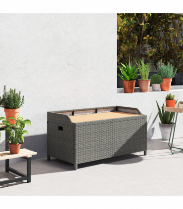 Outsunny Rattan Outdoor Storage Bench with Aluminium Frame, Grey
