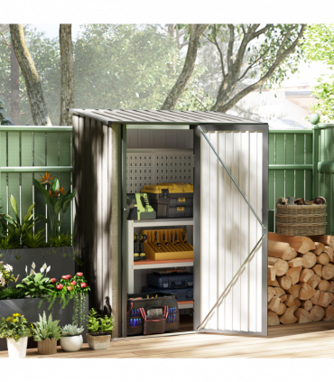 Outsunny Outdoor Storage Shed Steel Garden Shed w/ Lockable Door Light Grey