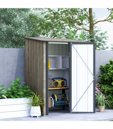 Outsunny Outdoor Storage Shed Steel Garden Shed w/ Lockable Door Light Grey