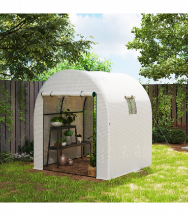 Outsunny 1.8 x 1.8 x 2m Polytunnel Greenhouse with Doors and Mesh Windows