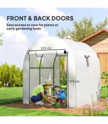 Outsunny 1.8 x 1.8 x 2m Polytunnel Greenhouse with Doors and Mesh Windows