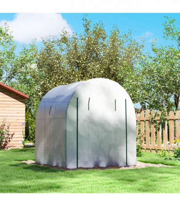 Outsunny 1.8 x 1.8 x 2m Polytunnel Greenhouse with Doors and Mesh Windows