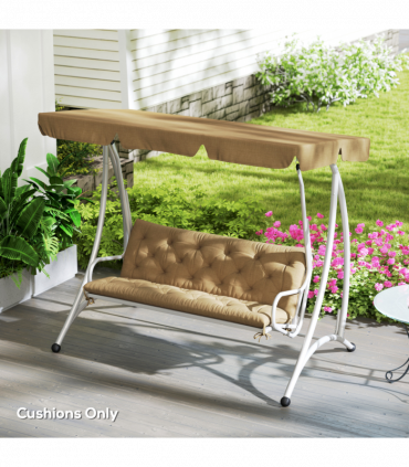 Outsunny 3 Seater Garden Bench Cushion Outdoor Seat Pad w/ Ties Khaki