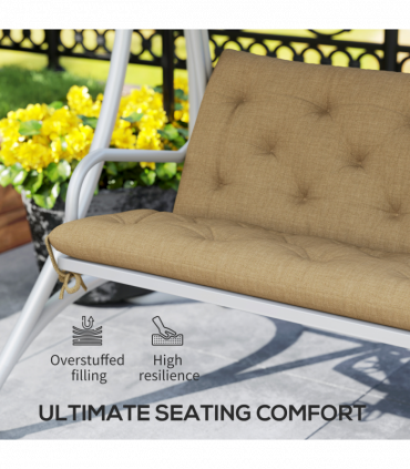Outsunny 3 Seater Garden Bench Cushion Outdoor Seat Pad w/ Ties Khaki