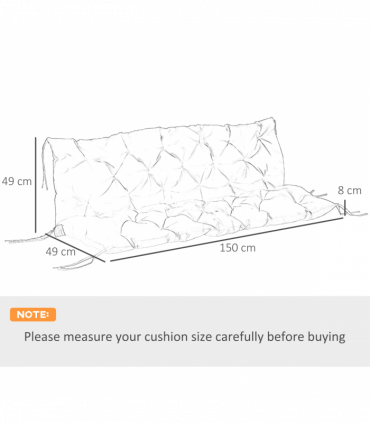 Outsunny 3 Seater Garden Bench Cushion Outdoor Seat Pad w/ Ties Khaki