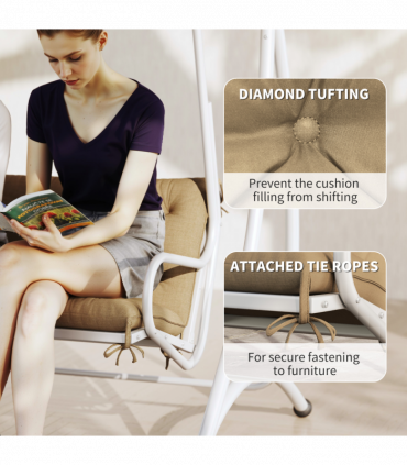 Outsunny 3 Seater Garden Bench Cushion Outdoor Seat Pad w/ Ties Khaki