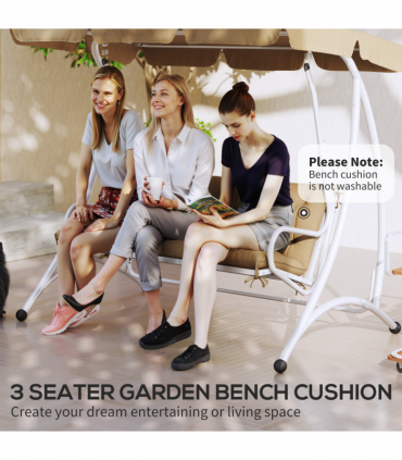 Outsunny 3 Seater Garden Bench Cushion Outdoor Seat Pad w/ Ties Khaki