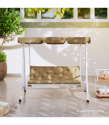 Outsunny 3 Seater Garden Bench Cushion Outdoor Seat Pad w/ Ties Khaki