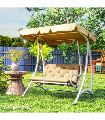 Outsunny 2 Seater Garden Bench Cushion Outdoor Seat Pad with Ties Khaki