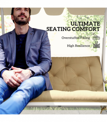 Outsunny 2 Seater Garden Bench Cushion Outdoor Seat Pad with Ties Khaki