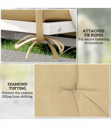 Outsunny 2 Seater Garden Bench Cushion Outdoor Seat Pad with Ties Khaki