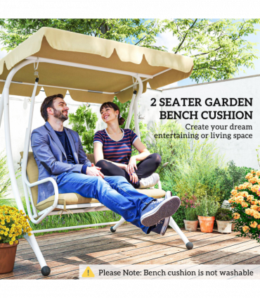 Outsunny 2 Seater Garden Bench Cushion Outdoor Seat Pad with Ties Khaki