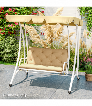 Outsunny 2 Seater Garden Bench Cushion Outdoor Seat Pad with Ties Khaki