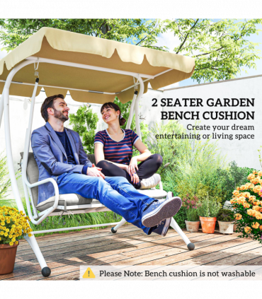 Outsunny 2 Seater Garden Bench Cushion Outdoor Seat Pad with Ties Light Grey