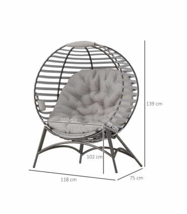 Outsunny Egg Chair w/ Cushion Steel Frame and Side Pocket, Light Grey