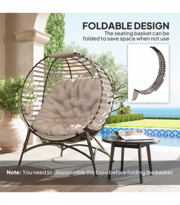 Outsunny Egg Chair w/ Cushion Steel Frame and Side Pocket, Light Grey