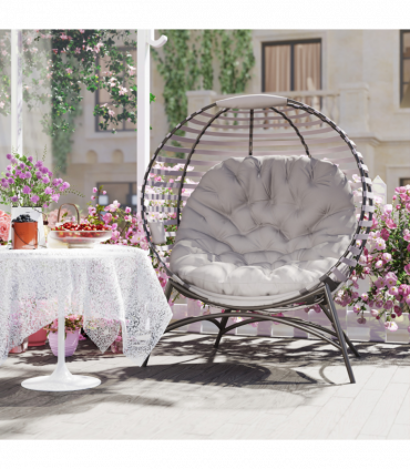 Outsunny Egg Chair w/ Cushion Steel Frame and Side Pocket, Light Grey