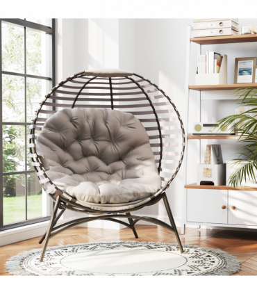Outsunny Egg Chair w/ Cushion Steel Frame and Side Pocket, Light Grey