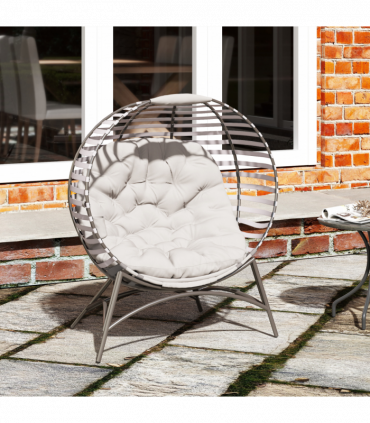 Outsunny Egg Chair w/ Cushion Steel Frame and Side Pocket, Light Grey