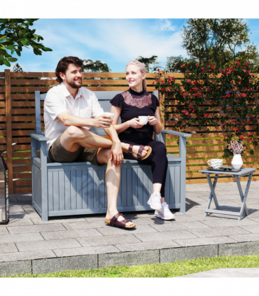 Outsunny 2 Seater Wood Garden Storage Bench Outdoor Storage Box Grey