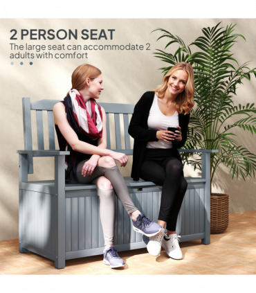 Outsunny 2 Seater Wood Garden Storage Bench Outdoor Storage Box Grey