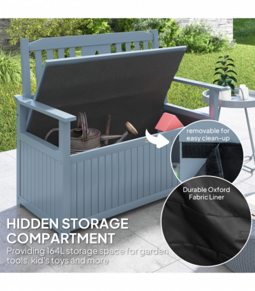 Outsunny 2 Seater Wood Garden Storage Bench Outdoor Storage Box Grey
