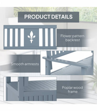 Outsunny 2 Seater Wood Garden Storage Bench Outdoor Storage Box Grey