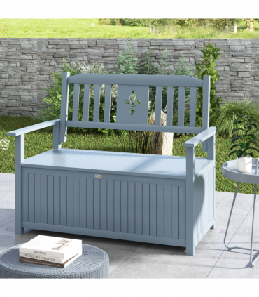 Outsunny 2 Seater Wood Garden Storage Bench Outdoor Storage Box Grey