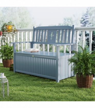 Outsunny 2 Seater Wood Garden Storage Bench Outdoor Storage Box Grey