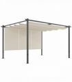 Outsunny 3 x 4m Metal Pergola with Retractable Roof and Roller Shade, Beige