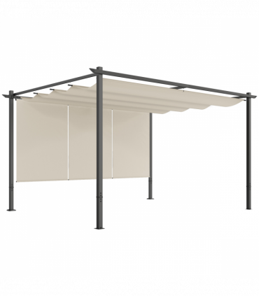 Outsunny 3 x 4m Metal Pergola with Retractable Roof and Roller Shade, Beige