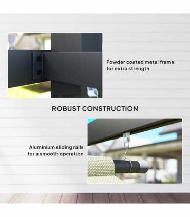 Outsunny 3 x 4m Metal Pergola with Retractable Roof and Roller Shade, Beige