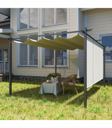 Outsunny 3 x 4m Metal Pergola with Retractable Roof and Roller Shade, Beige