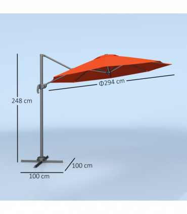 Outsunny 3 x 3(m) Cantilever Parasol Garden Umbrella with Cross Base Orange