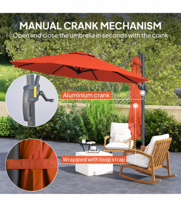 Outsunny 3 x 3(m) Cantilever Parasol Garden Umbrella with Cross Base Orange