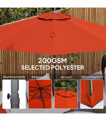 Outsunny 3 x 3(m) Cantilever Parasol Garden Umbrella with Cross Base Orange