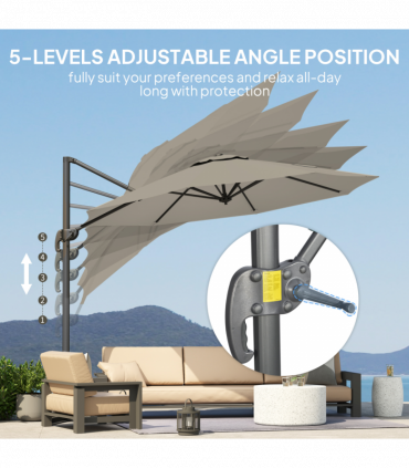 Outsunny 3 x 3(m) Cantilever Parasol Garden Umbrella with Base Light Grey