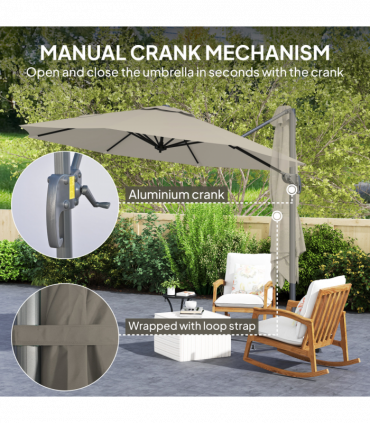 Outsunny 3 x 3(m) Cantilever Parasol Garden Umbrella with Base Light Grey